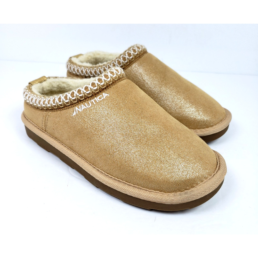 Nautica Darja Girls Size 1Y Gold Tan Slip On Casual Mule Slipper Shoes